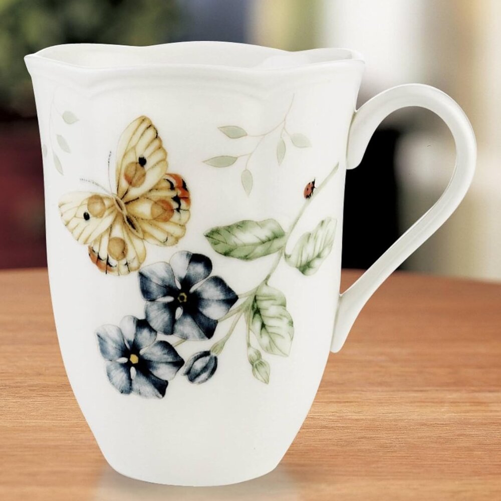 Lenox Butterfly Meadow Orange Sulphur Mug, Fine Bone Porcelain, Chip-resistant,